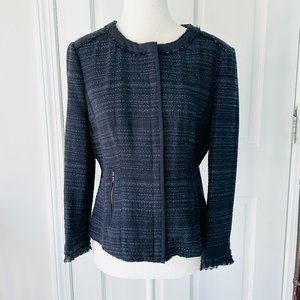 ecru Structured Embroidered Cotton Tweed Jacket (size M)